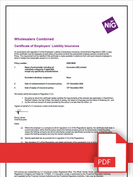 Certificate of Employers Liability Insurance